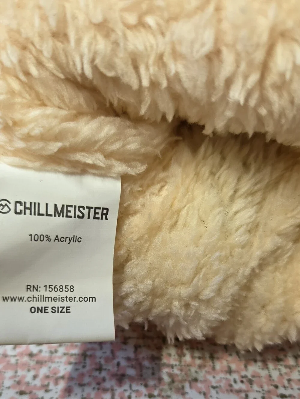Chillmeister Cream Striped Cable Knit Beanie with Faux Fur Pom Pom